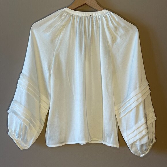 Women's S 1.State Button Front Blouse Pin Tuck Sleeves Long Sleeve V neck - Picture 6 of 10